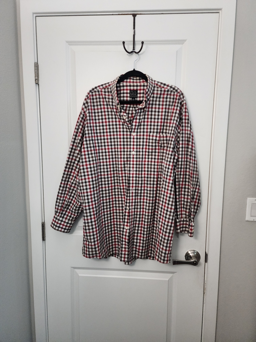 5/$30 Jos. A. Bank Red, Black & White Check Button-Down Shirt